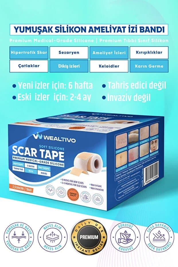 Premium Soft Silikon Yara İz Giderici Bandı %93 Etkili 2’li Set 6m - Keloid/Ameliyat/Sezaryen/Skar